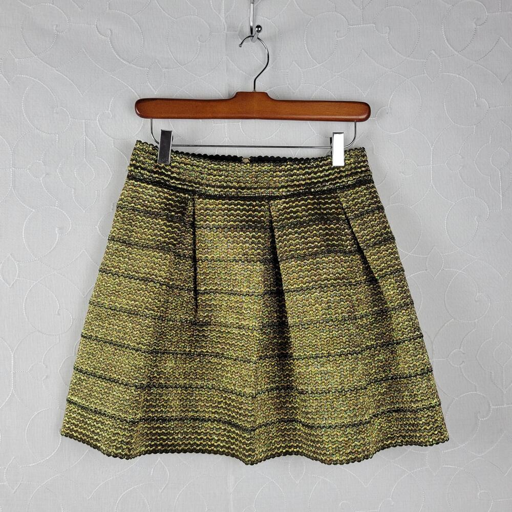 June & Ivy Womens Skirt Size L Gold Black Metallic Pleated A-line Rubber Bandage